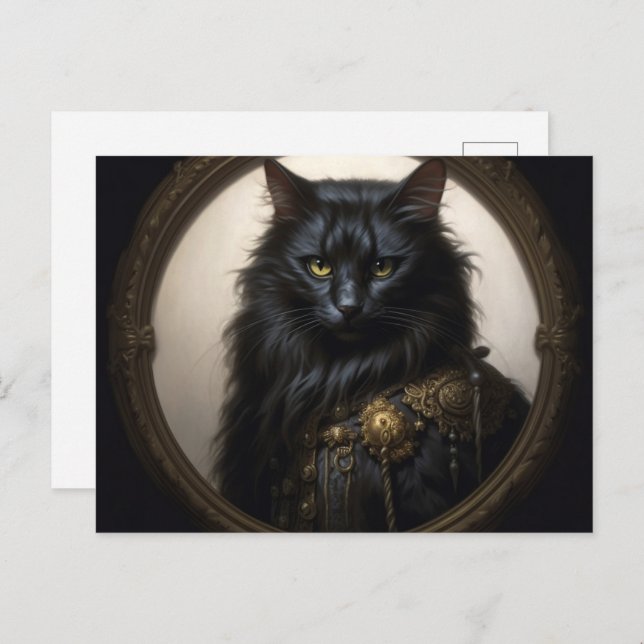 Cartão Postal Norwegian Forest black Cat (Frente/Verso)
