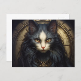 Cartão Postal Norwegian Forest black Cat