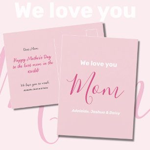 Cartão Postal Nós Amamos Você Mamãe Rosa Simples Minimalista