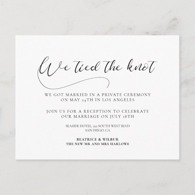 Cartão Postal Nós amarramos a caligrafia romântica Elegante (Frente)