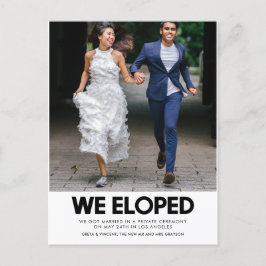 Cartão Postal Nós fugimos do anúncio de casamento moderno