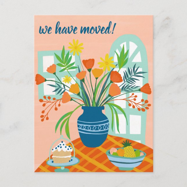 Cartão Postal NÓS MOVEMOS Buquê Floral Novo Endereço Doméstico (Frente)
