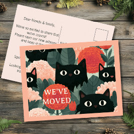 Cartão Postal Nós Mudamos Anúncio de Mudança Floral Gato Preto