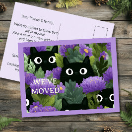 Cartão Postal Nós Mudamos Anúncio de Mudança Gato Preto Roxo
