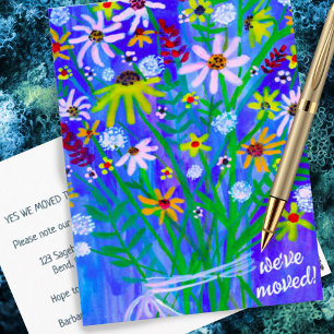 Cartão Postal Nós Mudamos Colorido Buquê de Margaridas Nova Mora