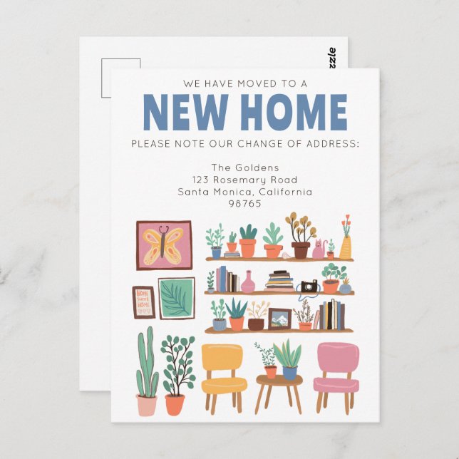 Cartão Postal Nós Mudamos de Endereço Mudança Sala de Estar Fofa (Frente/Verso)