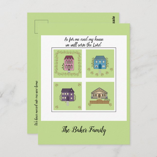 Cartão Postal Nós nos mudamos - baseado na fé Quanto a mim e à m (Frente/Verso)