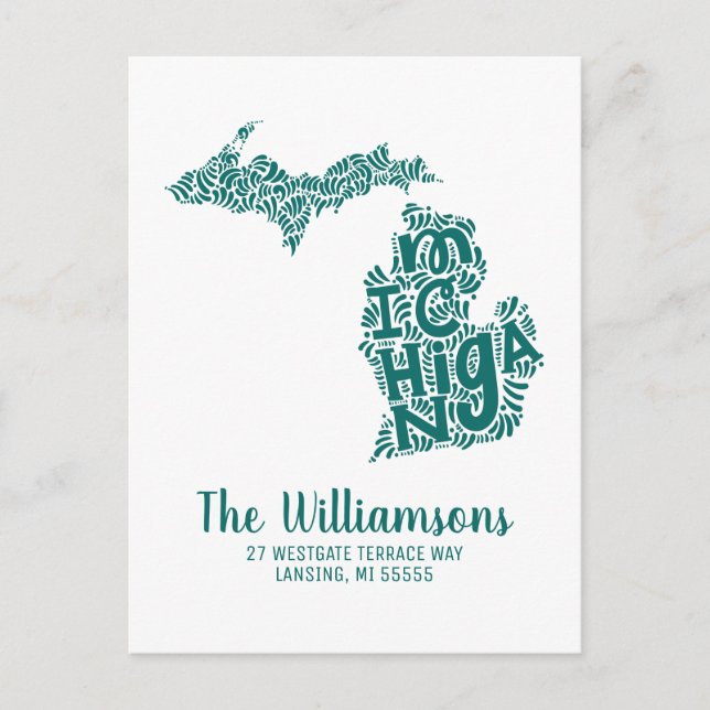 Cartão Postal Nós nos mudamos | Novo Endereço | Michigan (Frente)