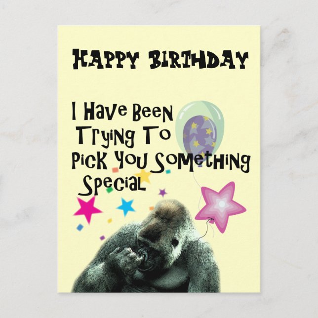 Cartão Postal nose picking funny gorilla birthday (Frente)