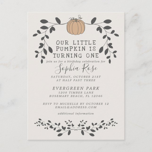 Cartão Postal Nossa Pequena Abóbora Está Virando Um Primeiro Ani (Frente)