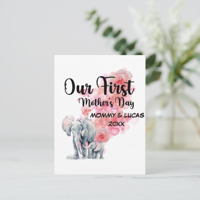 Cartão Postal Nossa Primeira Dia de as mães Mãe E Elefantes Bebê (Em pé/Frente)