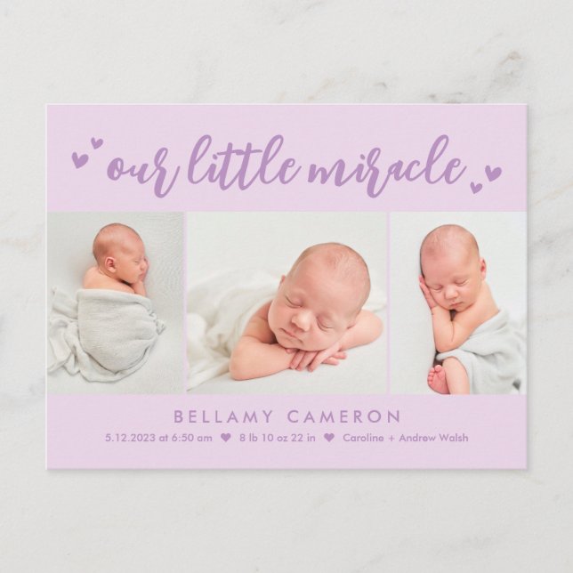 Cartão Postal Nosso Anúncio de Nascimento do Bebê de Cor Editáve (Frente)