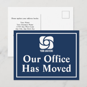Cartão Postal Nosso Escritório Mudou Logotipo Empresarial Azul M