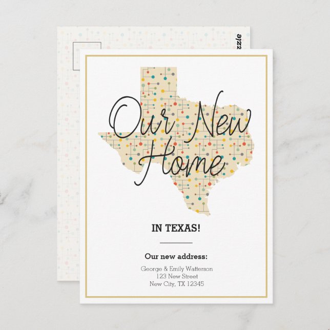 Cartão Postal Nosso Novo Lar - Anúncio em Movimento do Texas (Frente/Verso)