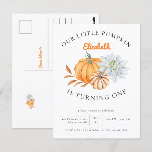 Cartão Postal Nosso Pequeno Abobrinha 1º Aniversário Floral Outo