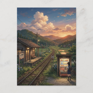 Cartão Postal Nostalgic Japanese Summer Railway Station - Anime