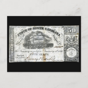 Cartão Postal Nota de 50 Centavos da Carolina do Norte 1862