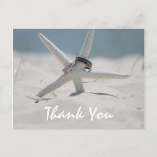 Cartão Postal Nota de agradecimento de casamento na praia com fo