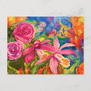 Cartão Postal Nota de Flor de Seda Colorida Brilhante