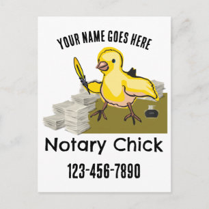 Cartão Postal Notário Chick Pena Amarela Pena Personalizada