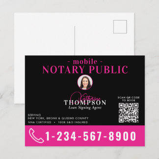 Cartão Postal Notary Signing Agent Black Pink Photo QR Code