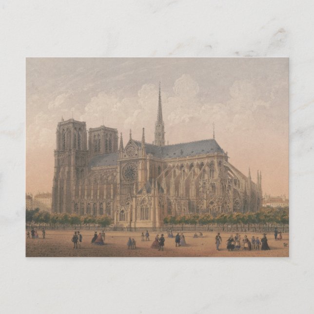 Cartão Postal Notre Dame, litógrafo de Paris por Charles Rivière (Frente)