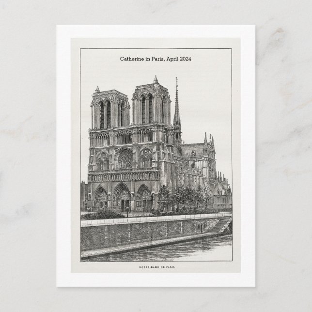 Cartão postal Notre Dame preto e branco retrô pers (Frente)