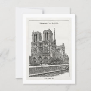 Cartão postal Notre Dame preto e branco retrô pers