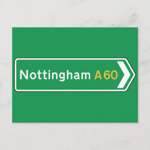 Cartão Postal Nottingham, Reino Unido Road Sign