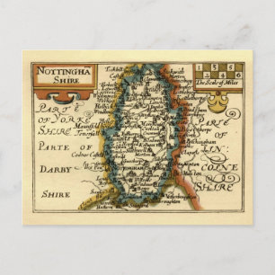 Cartão Postal Nottinghamshire County England Antigo Mapa Antiquá