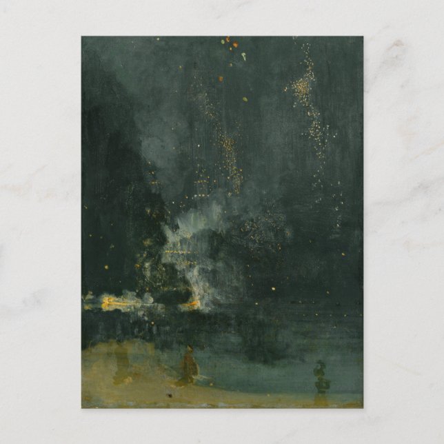 Cartão Postal Noturna em preto e Dourado, o Foguete Caindo (Frente)