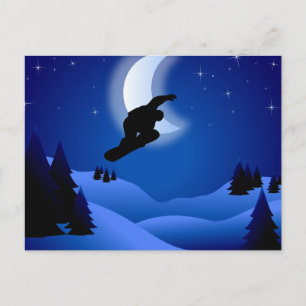 Cartão postal Noturno Silhouette Snowboard Mountai