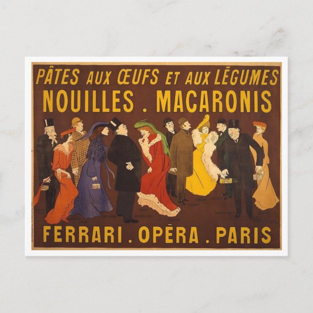 Cartão Postal Nouilles, macaronis. Ferrari, Opéra, Paris. (Frente)