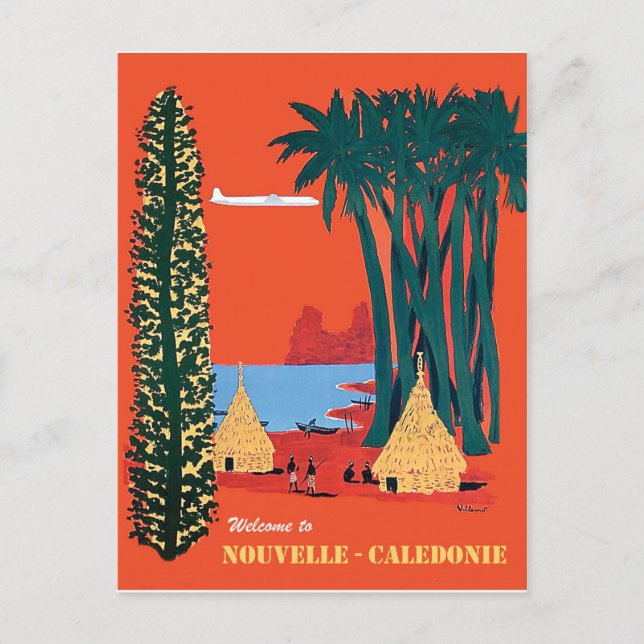 Cartão Postal Nova Caledónia, aldeia ao largo da costa, colheita (Frente)