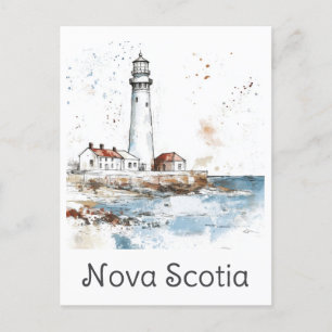 Cartão Postal Nova Escócia Canadá Farol Viagem de Aquarela