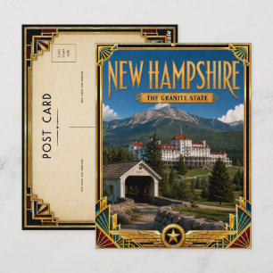 Cartão Postal Nova Hampshire Arte Deco Vintage Idade Dourada