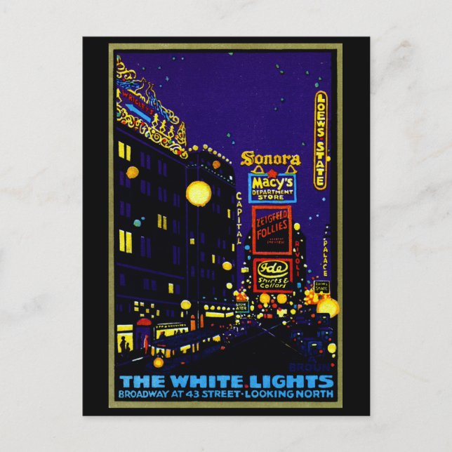 Cartão Postal Nova Iorque de 1925 à noite (Frente)