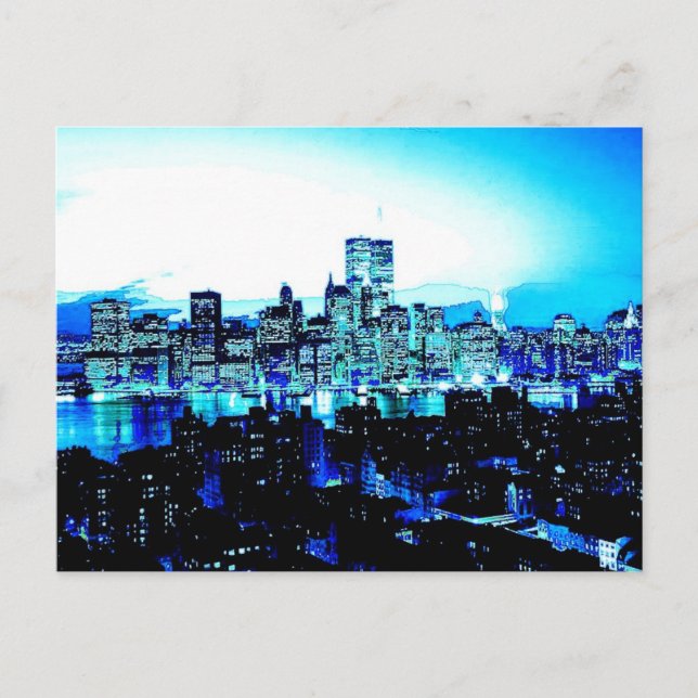 Cartão Postal Nova Iorque de Arranha-céus à noite (Frente)