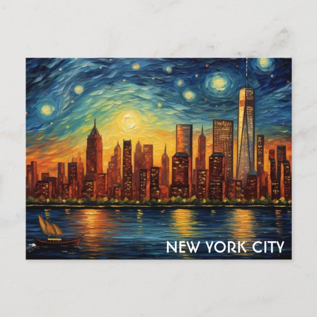 Cartão Postal Nova Iorque Skyline Starry Night Viagem (Frente)