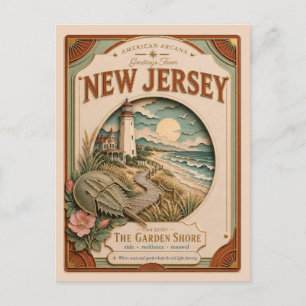 Cartão Postal Nova Jerseyia Antiga Arte Americana em Papel Recor