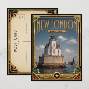 Cartão Postal Nova Londres Connecticut Arte Deco Vintage Era de