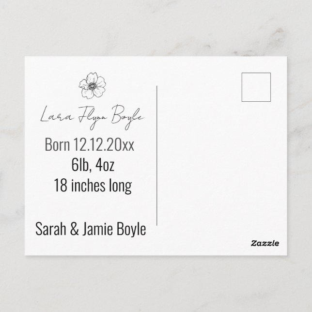 Cartão Postal nova menina bebê rosa, anúncio de nascimento bem-v (Verso)