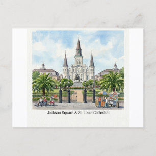 Cartão Postal Nova Orleans Aquarela - Praça Jackson Catedral de 