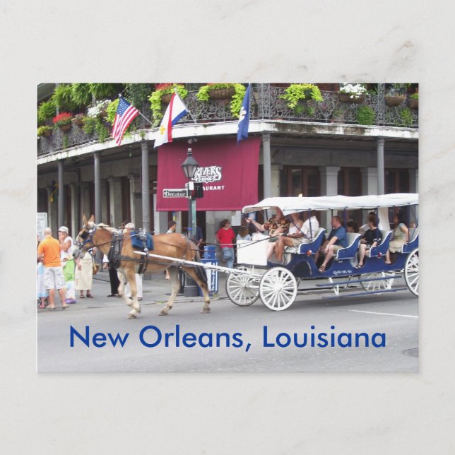 Cartão Postal Nova Orleans, Casa Louisiana e Carruagems (Frente)