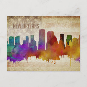 Cartão Postal Nova Orleans, LA   Linha Skyline Cidade de Cores