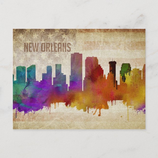 Cartão Postal Nova Orleans, LA | Linha Skyline Cidade de Cores (Frente)