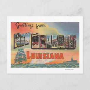 Cartão Postal Nova Orleans, Louisiana - Cenas com Letras Grandes