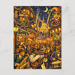 Cartão Postal Nova Orleans no Carnaval Retro Estilo Art Déco
