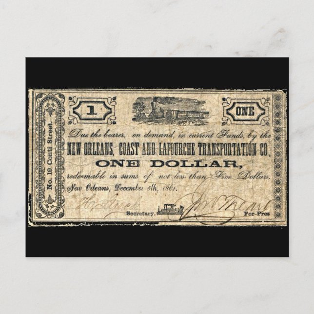 Cartão Postal Nova Orleans - Nova Guerra Civil - Money Antiquado (Frente)