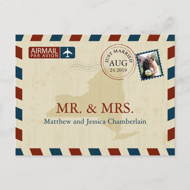 Cartão Postal Nova York Airmail | Agradecimento de Casamento (Frente)